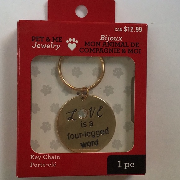 Love Is A Four Legged Word Pet Owner’s Gold Tone Keychain NWT - Picture 5 of 10